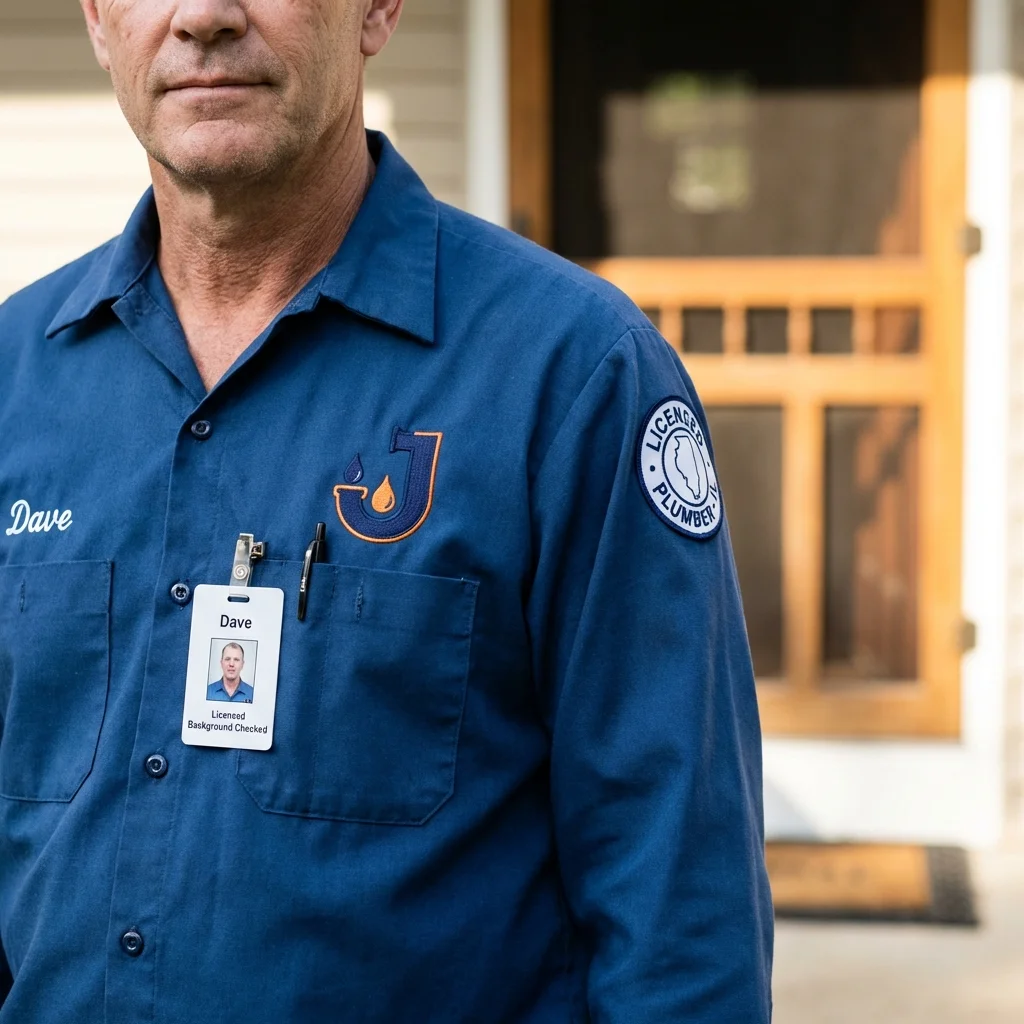 Licensed plumber showing ID badge in West Liberty, IA