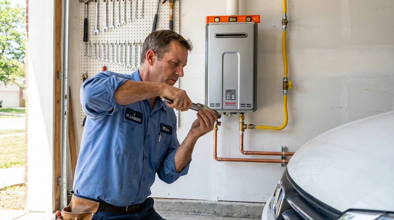 Tankless water heater installation by a Johns Plumbing LLC plumber in West Liberty